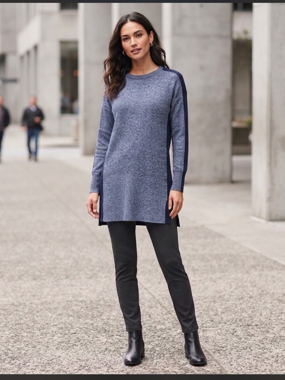 Halogen Cashmere Blue Melange Sweater Dress Tunic Size Small 100% Cashmere